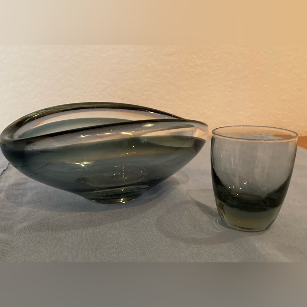 Mid century smoke glass bowl and matching votive